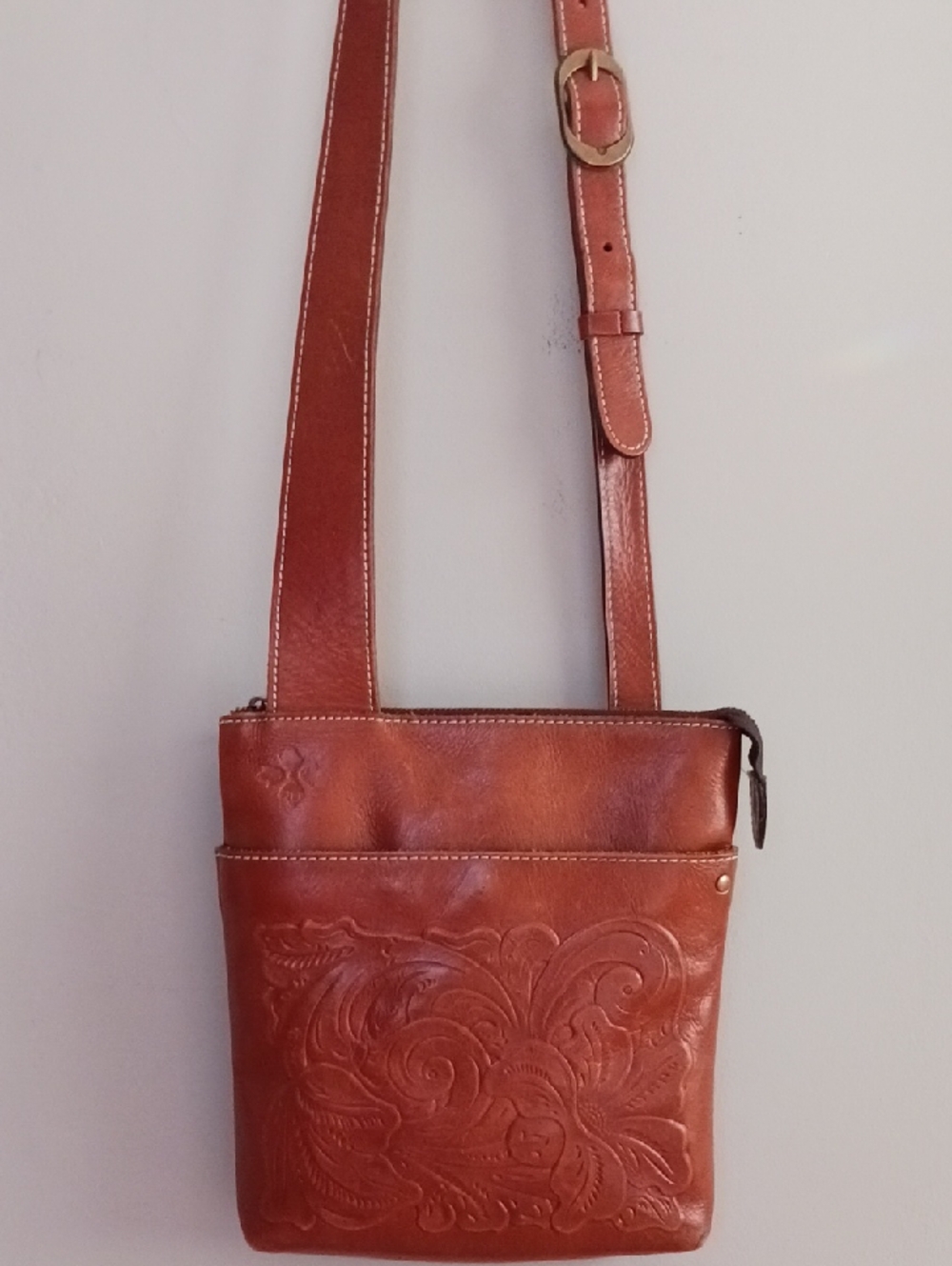 Patricia Nash Brown Leather Embossed Crossbody Bag